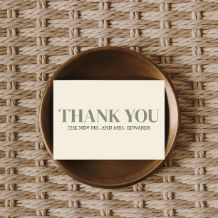 Olive Green Monogram Wedding Thank You Card
