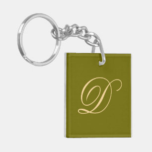 Olive Green Monogrammed Custom Initial Monogram D Key Ring