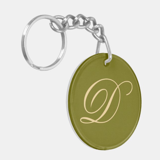 Olive Green Monogrammed Custom Initial Monogram D Key Ring (Front Left)
