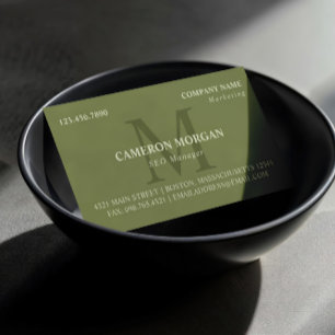 Olive Green Monogrammed Professional Business Card