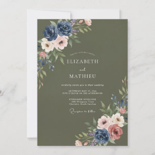 Olive Green Moody Floral Wedding Invitation