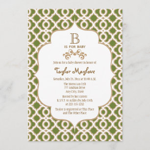 Olive Green Moroccan Gender Neutral Baby Shower Invitation