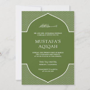 Olive Green Moroccan Islamic Muslim Aqiqah Invitation