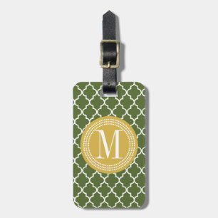 Olive Green Moroccan Lattice Personalised Luggage Tag