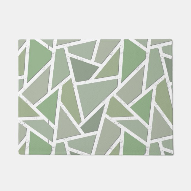 Olive green mosaic pattern doormat (Front)