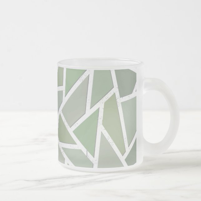 Olive green mosaic pattern frosted glass coffee mug (Right)