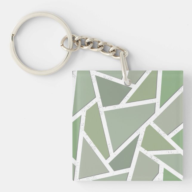 Olive green mosaic pattern key ring (Front)