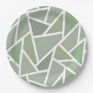 Olive green mosaic pattern paper plate