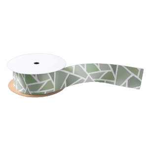 Olive green mosaic pattern satin ribbon