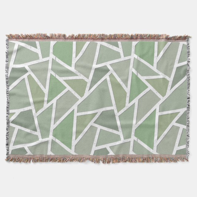 Olive green mosaic pattern throw blanket (Front)
