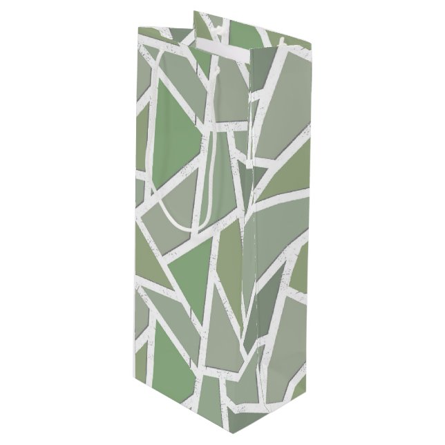Olive green mosaic pattern wine gift bag (Front Angled)