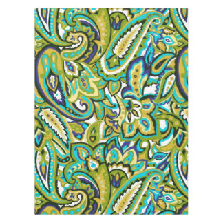 Olive Green Mustard Yellow Turquoise Blue Paisley Tablecloth