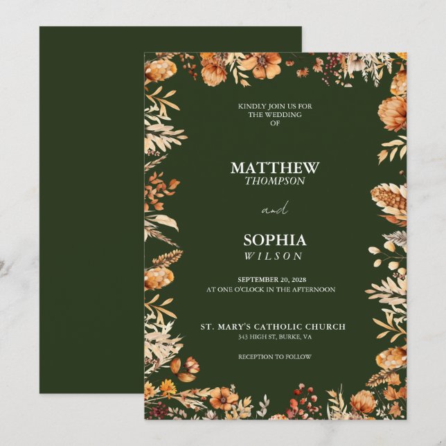 Olive Green Natural Elegance Wedding Invitation (Front/Back)