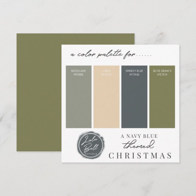 Olive Green Navy Blue & Gold Colour Palette Card (Front/Back)