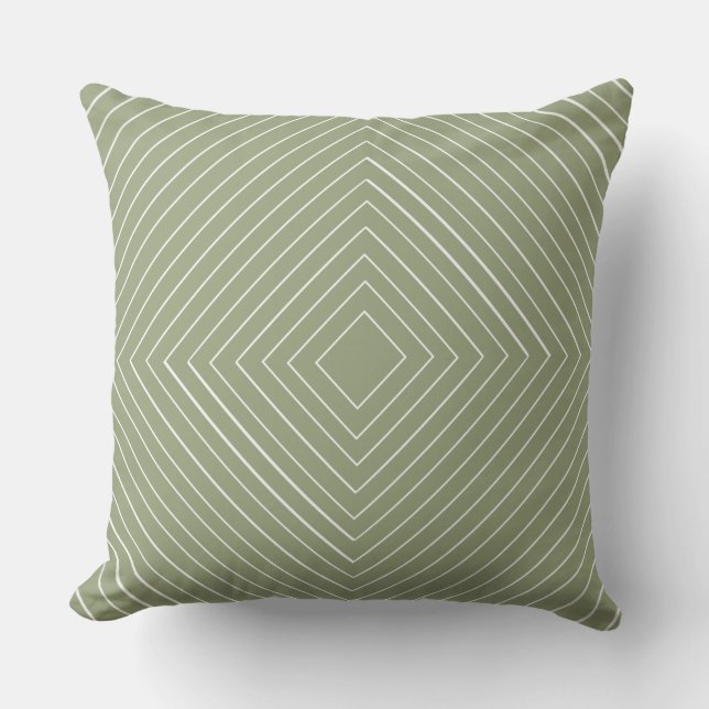 olive green Nested Thin White Squares Tribal Cushion (Front)
