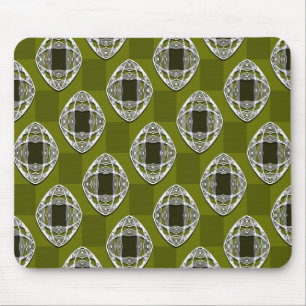 Olive Green Nouveau Checked Pattern Mouse Mat