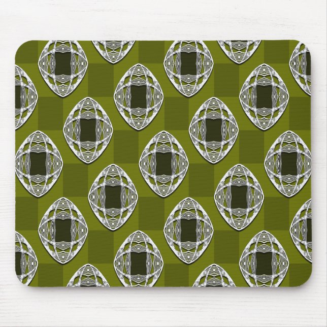 Olive Green Nouveau Checked Pattern Mouse Mat (Front)