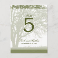 Olive Green Oak Tree Fall Wedding Table Number