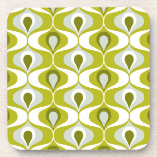 Olive Green Ogee oval Pattern Coaster