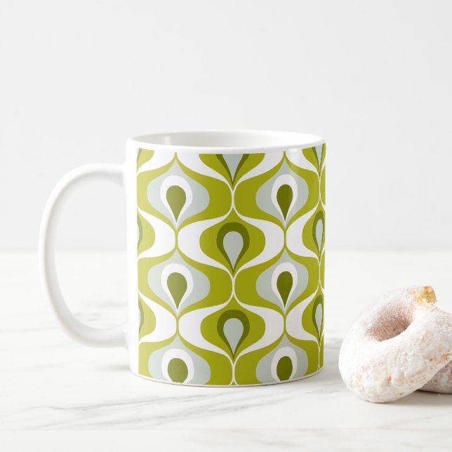 Olive Green Ogee oval Pattern  Coffee Mug (With Donut)