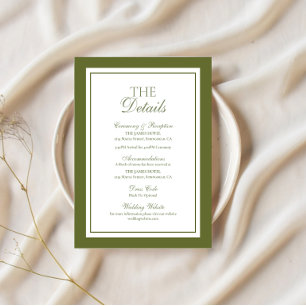 Olive Green Old Money Wedding Details Enclosure Card