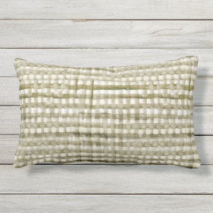 Olive Green Painted Primitive Check Print Lumbar Cushion