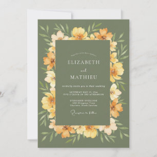 Olive Green Painterly Floral Arch Wedding Invitation