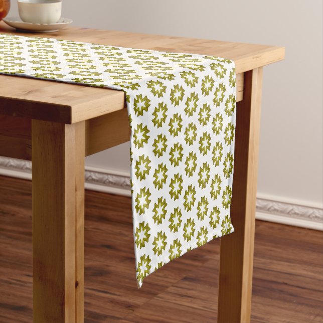 Olive Green Pattern Short Table Runner (In Situ)