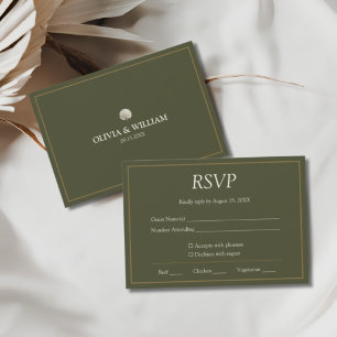 Olive Green Peacock Palm Wedding RSVP Card