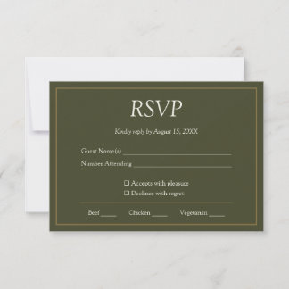 Olive Green Peacock Palm Wedding RSVP Card