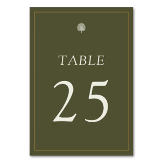Olive Green Peacock Palm Wedding Table Number