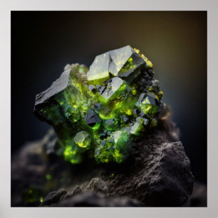 Olive Green Peridot Inspired Crystal Cluster Poster