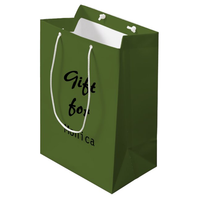 Olive Green Personalised Elegant Stylish Name Medium Gift Bag (Front Angled)