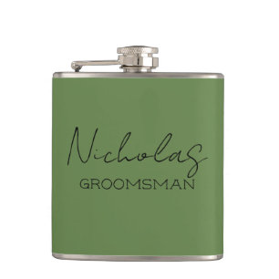 Olive Green Personalised Groomsman Hip Flask