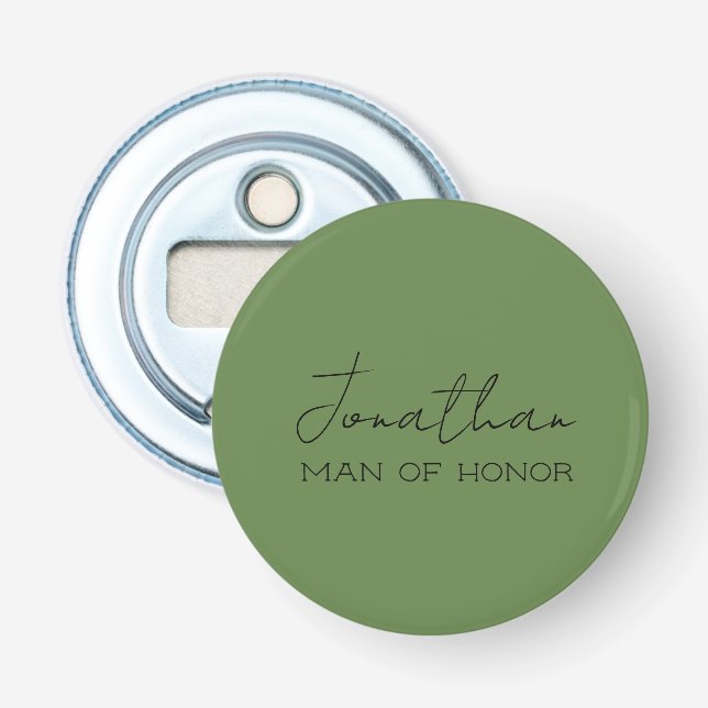Olive Green Personalised Man of Honour  Bottle Opener (Front)