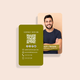 Olive Green Photo QR Code Connect With Me Business Card