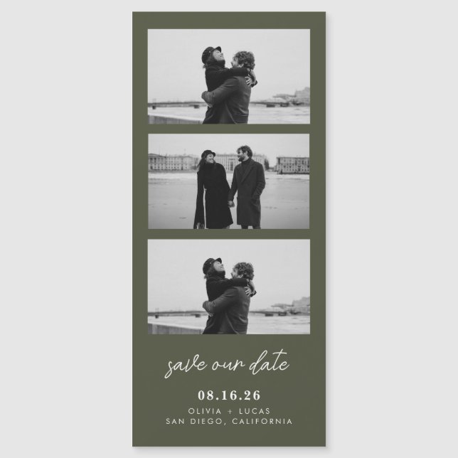 Olive Green Photo Strip Magnetic Wedding (Front)