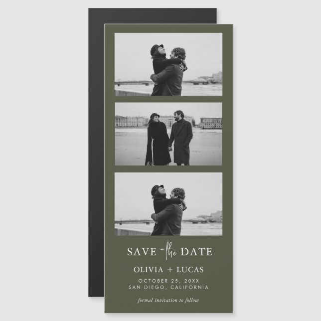 Olive Green Photo Strip Magnetic Wedding (Front/Back)