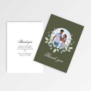 Olive Green Photo Wedding Thank You Wreath Card
