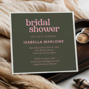 Olive Green Pink Bold Retro Groovy Bridal Shower Invitation