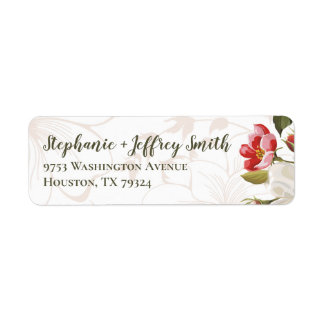 Olive Green + Pink Magnolia Floral Address Label