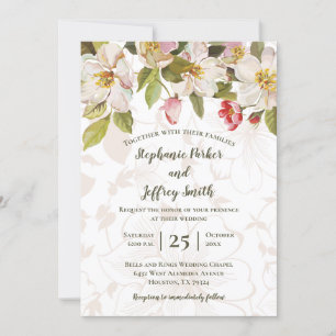 Olive Green + Pink Magnolia Floral Wedding Invite