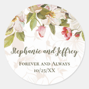 Olive Green + Pink Magnolia Floral Wedding Label