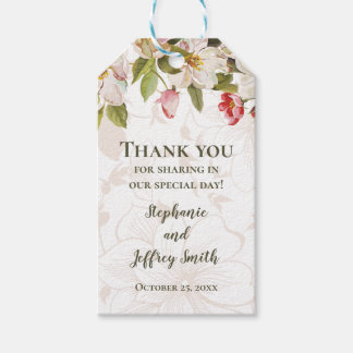 Olive Green Pink Magnolia Flowers Wedding Favour Gift Tags