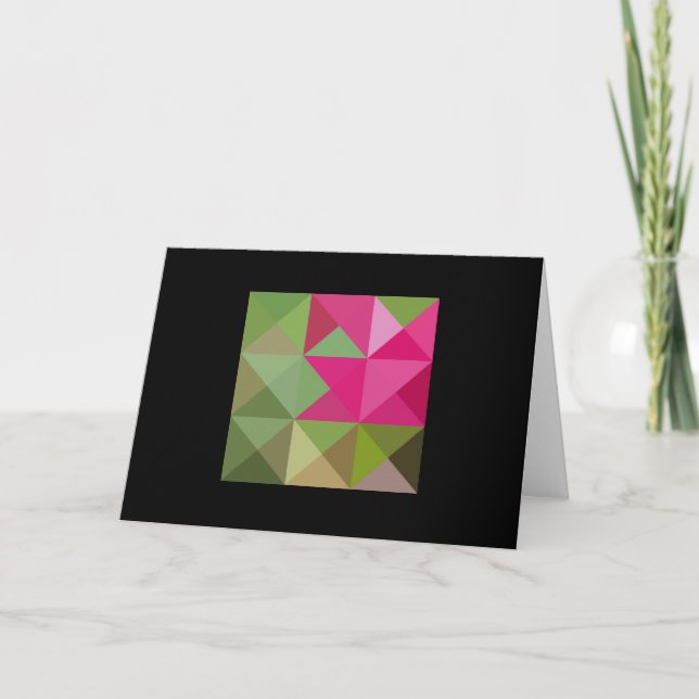 Olive Green Pink Tones Quilt Square Note Card (Front)