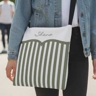 Olive Green Pinstriped Monogram Crossbody Bag