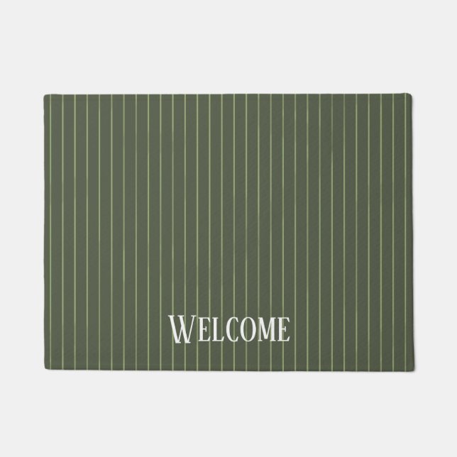 Olive green pinstripes doormat (Front)