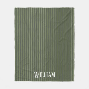Olive green pinstripes fleece blanket