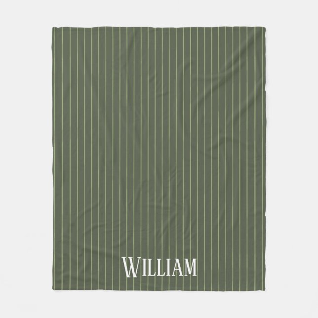 Olive green pinstripes fleece blanket (Front)