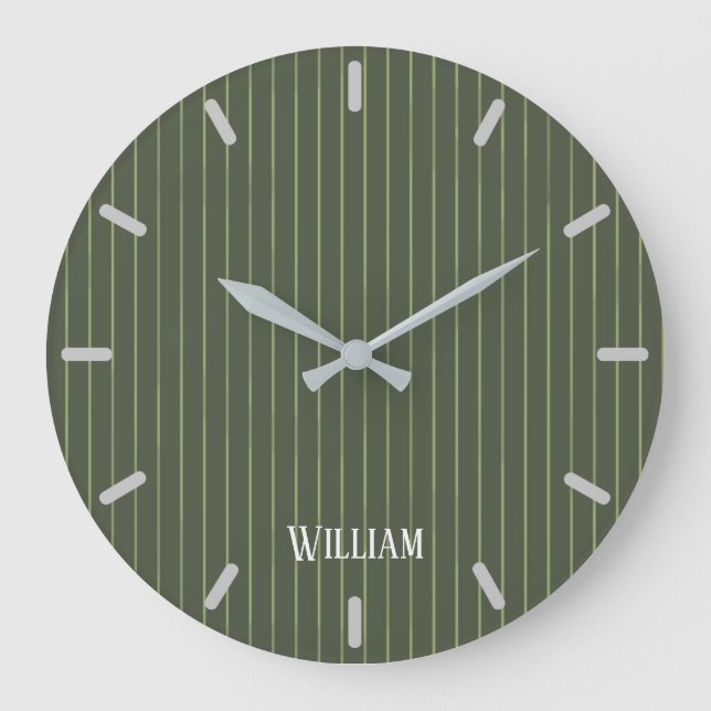 Olive green pinstripes large clock (Front)